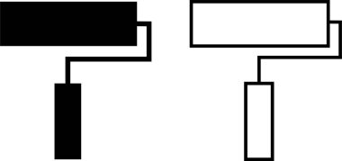 Renkli fırça siyah simgesi, şeffaf arkaplanda izole edilmiş düz çizgi biçiminde ayarlandı. Web sitesi grafik tasarım logoti, uygulama ve UI için boya fırçası sayfası sembolü. Boya silindirli vektör koleksiyonu grubu.