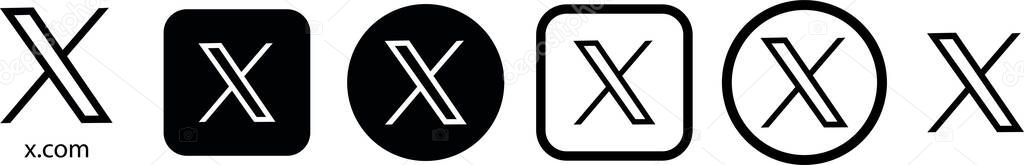 New Twitter x.com icon set black. Popular social media button icon instant messenger logo of Twitter. Editorial vector. An isolated vector format image of Twitter's new logo