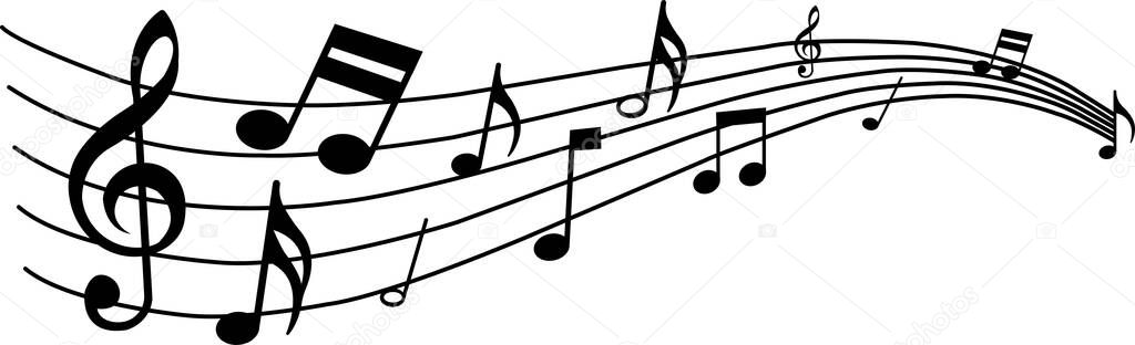 Music note waves icon song, melody or tune line or flat vector isolated on transparent background. Musical key trendy style symbol design element logo template for musical apps and website