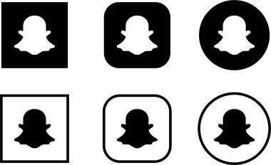 Snapchat simgesi seti. Sosyal medya logosu. Çizgi sanatı ve düz stil şeffaf arkaplanda izole. İş, reklam, uygulama veya internet için sohbet kurye vektör koleksiyonu.