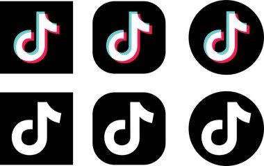 Tik Tok simgesi seti. Sosyal medya logoları. Siyah koleksiyon şeffaf arkaplanda izole edildi. İş ve reklam için Tik tok uygulama editoryal vektörü.