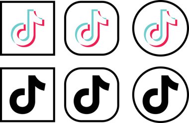 Tik Tok simgesi seti. Sosyal medya logoları. Siyah koleksiyon şeffaf arkaplanda izole edildi. İş ve reklam için Tik tok uygulama editoryal vektörü.