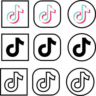 Tik Tok simgesi seti. Sosyal medya logoları. Siyah koleksiyon şeffaf arkaplanda izole edildi. İş ve reklam için Tik tok uygulama editoryal vektörü.