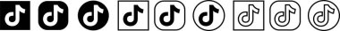 Tik Tok simgesi seti. Sosyal medya logoları. Siyah koleksiyon şeffaf arkaplanda izole edildi. İş ve reklam için Tik tok uygulama editoryal vektörü.