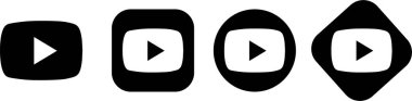 YouTube logo simgesi seti. YouTube bir video paylaşım sitesidir. Seni tüp siyah düz ikon. Şeffaf arkaplanda vektör izole edildi. Sosyal medya imzalama uygulaması, web oynat