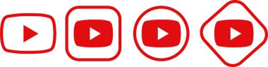 YouTube logo simgesi seti. YouTube bir video paylaşım sitesidir. Seni kırmızı düz ikon tüp. Şeffaf arkaplanda vektör izole edildi. Sosyal medya imzalama uygulaması, web oynat
