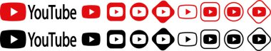 YouTube logo simgesi düz ya da çizgi halinde. YouTube bir video paylaşım sitesidir. Kırmızı veya siyah ikon tüp. Şeffaf arkaplanda vektör izole edildi. Sosyal medya imzalama uygulaması, web oynat