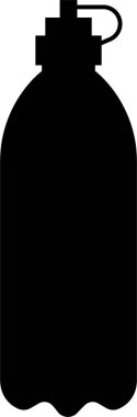 Plastik şişe siyah ikonu. Şeffaf arkaplanda vektör düz biçim işareti izole edildi. Konteynır su şişesi spor için. Doğal ve sağlıklı yaşam tarzı konsepti. Su şişesi sıvısı.