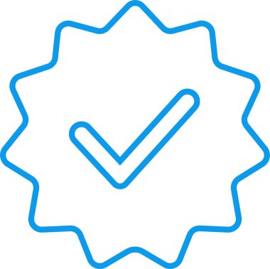 Onaylanmış mavi kene rozet simgesi şeffaf arkaplanda izole edildi. Sosyal medya resmi hesap tiki sembolü Instagram, Facebook, Twitter veya diğer uygulamalar için Soyut Modern Doğrulama vektörü işareti.