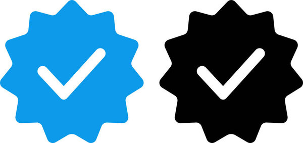 Verified tick badge icon set isolated on transparent background. Social media official account tick symbol collection. Abstract Modern Verification signs design vector in black and blue color.