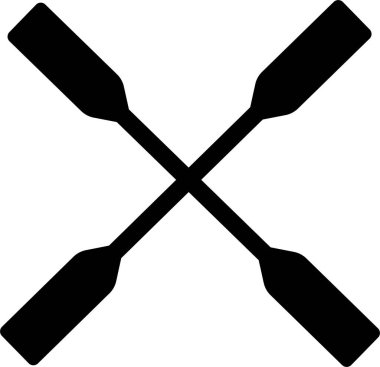 iki siyah kano kürek kürek silueti çapraz kürek işareti, ikon sembolü. Düz biçim vektörü şeffaf arkaplanda izole edildi. Plastik kürekler. Su sporu