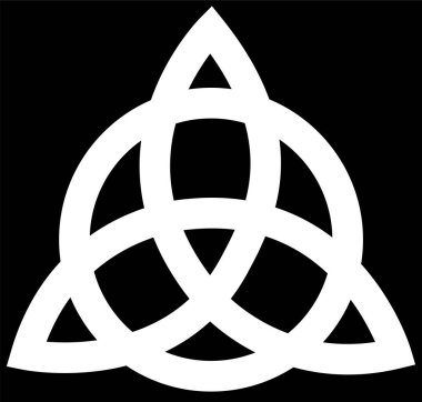 Triquetra işaret simgesi. Basit Kelt sembolü gibi basit siyah çizgi vektörü Trikvetr düğümü. Çember şeklinde üç Viking kabilesinin gücü. Düz dövmeli resim için şeffaf arkaplanda izole edilmiş.