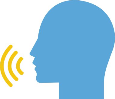 Ses tanıma konsepti. Ses kontrol düz simgesi. Konuşan vektör. Konuşan kişi işareti, ağzı ve ses dalgası olan adam, ses komutu, konuşma simgesi şeffaf arkaplanda izole edilmiş.