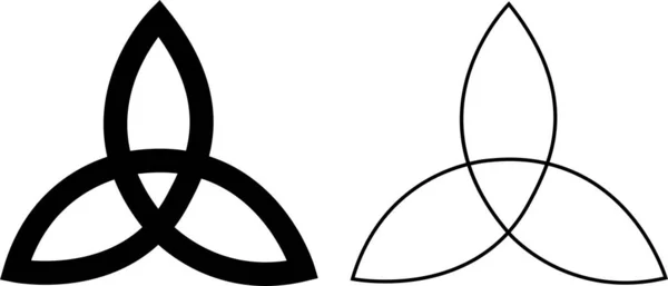 Triquetra işaret simgesi seti. Kelt sembolü gibi basit siyah çizgi vektör koleksiyonu. Üç Viking kabilesinden oluşan Trikvetr düğümü. Düz dövmeli resim, şeffaf arkaplanda izole edilmiş.
