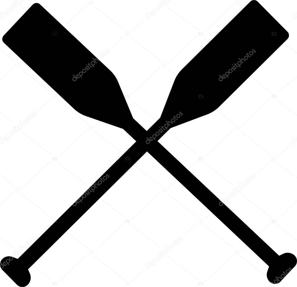 Two black Kayak or canoe paddle silhouette of crossed oars rowing sign, icon symbol. Flat style vector isolated on transparent background. Plastic oars. Water sport