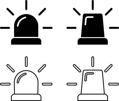 Siyah acil durum fenerleri Siren simgesi düz veya çizgi şeklinde ayarlandı. Ambulans, güvenlik polisinin dikkat çeken ışık sinyali vektör koleksiyonu şeffaf arkaplanda izole edildi. Web sitesi logo uygulaması için alarm sembolü