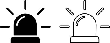 Siyah acil durum fenerleri Siren simgesi düz veya çizgi şeklinde ayarlandı. Ambulans, güvenlik polisinin dikkat çeken ışık sinyali vektör koleksiyonu şeffaf arkaplanda izole edildi. Web sitesi logo uygulaması için alarm sembolü