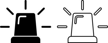 Siyah acil durum fenerleri Siren simgesi düz veya çizgi şeklinde ayarlandı. Ambulans, güvenlik polisinin dikkat çeken ışık sinyali vektör koleksiyonu şeffaf arkaplanda izole edildi. Web sitesi logo uygulaması için alarm sembolü