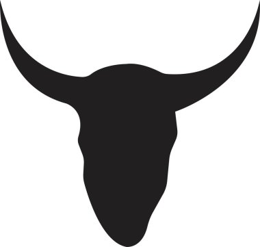 Boğa başlı siyah vektör düz. Şeffaf arka planda izole edilmiş boynuz ikonu olan soyut bir boğa başı. Zarif bir sanat bufalosu çizimi öküz başlı boğa kafası logosu..