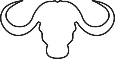 Boğa başlı siyah vektör çizgisi. Şeffaf arka planda izole edilmiş boynuz ikonu olan soyut bir boğa başı. Zarif bir sanat bufalosu çizimi öküz başlı boğa kafası logosu..