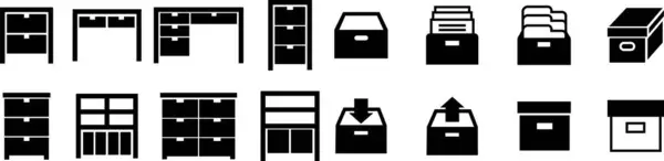 Set Icone Del Gabinetto Archivia Pittogramma Vettoriale Del Simbolo Archiviazione Grafiche Vettoriali