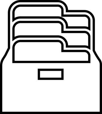 Kabine doğrusal simgesi. Dosya klasörü depolama sembolü mobilya hattı çizgisi piktogramını arşivle. Ön manzara. Şeffaf arkaplanda izole edilmiş siyah metro tasarımı modayı