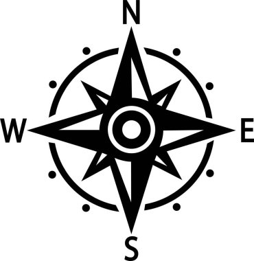 Compass icon. Monochrome navigational compass with cardinal directions of North, East, South, West. Geographical position, cartography and navigation. Wind rose flat or line vector. clipart