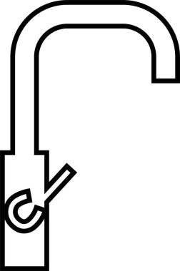 Musluk hattı simgesi. Banyo sembolü. Mutfak ana hatları vektörü. Grafik ve web tasarımı için saydam arkaplan üzerinde basit, minimal Pictogram siyahı izole edildi. Yıkamak için su kullanmak..