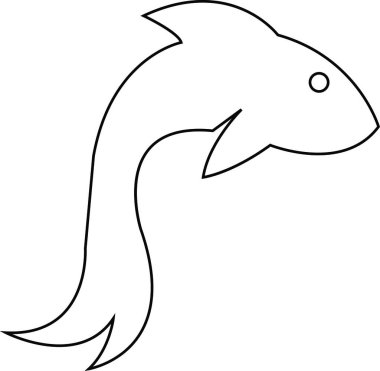 Balık ikonu, suda yüzen çeşitli yüzgeçli, kuyruklu ve solungaçlı su hayvanlarını gösteriyor. Logo, etiket ve imza için tasarım ögesi. Siyah çizgi vektörü şeffaf arkaplanda izole edildi.