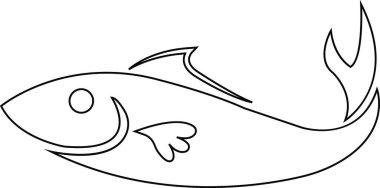 Balık ikonu, suda yüzen çeşitli yüzgeçli, kuyruklu ve solungaçlı su hayvanlarını gösteriyor. Logo, etiket ve imza için tasarım ögesi. Siyah çizgi vektörü şeffaf arkaplanda izole edildi.