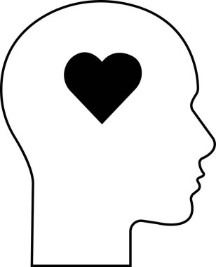 Kalp konseptiyle olumlu düşünmek. Vektör minimum sürekli çizgi ve düz logo tasarımı simgesi izole edilmiş şeffaf arkaplan. Ui, web ya da uygulama için insan kafası, beyin işleminin yüz profili ögesi