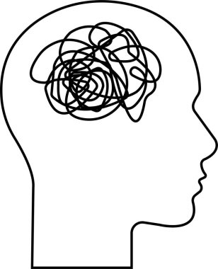 Zihinsel sağlık çizgisi ikonu. Zihinsel bozukluk vektörü, psişik sağlık sorunları, bir çizgi tekniği, insan kafası çizimleri kişilik bozuklukları ya da akıl hastalıklarını gösteriyor.