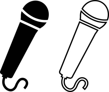 Mikrofon siyah simgeler ayarlandı. Dönüşümlü mikrofon dairesi ya da şeffaf arkaplanda izole edilmiş çizgi vektör koleksiyonu. Karaoke mikrofonu. Podcasting, müzik, ses, konuşma, radyo işareti veya web ve mobil için sembol