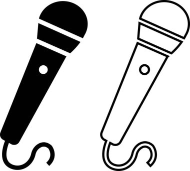 Mikrofon siyah simgeler ayarlandı. Dönüşümlü mikrofon dairesi ya da şeffaf arkaplanda izole edilmiş çizgi vektör koleksiyonu. Karaoke mikrofonu. Podcasting, müzik, ses, konuşma, radyo işareti veya web ve mobil için sembol