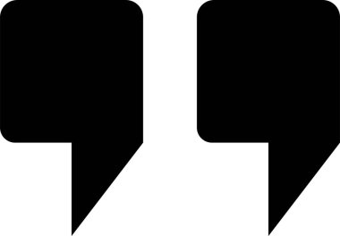 Tırnak işareti, siyah doldurulmuş simge tasarımı şeffaf arkaplanda izole edildi. Moda şablonu, konuşma işaretleri, ters virgüller veya konuşan işaretler, konuşma baloncuğu.