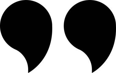 Tırnak işareti, siyah doldurulmuş simge tasarımı şeffaf arkaplanda izole edildi. Moda şablonu, konuşma işaretleri, ters virgüller veya konuşan işaretler, konuşma baloncuğu.