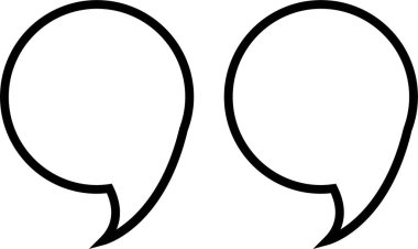 Alıntı işareti, şeffaf arkaplanda izole edilmiş siyah doğrusal simge işaret tasarımı. Moda şablonu, konuşma işaretleri, ters virgüller veya konuşan işaretler, konuşma baloncuğu.