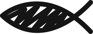 Hristiyan balık ikonu. Dini sembol. İsa Mesih 'e inan. Siyah düz ve çizgi vektörü şeffaf arkaplanda izole edildi. Basit çizgi modern logo tasarım tarzına sahip desen.