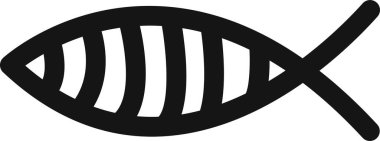 Hristiyan balık ikonu. Dini sembol. İsa Mesih 'e inan. Siyah düz ve çizgi vektörü şeffaf arkaplanda izole edildi. Basit çizgi modern logo tasarım tarzına sahip desen.