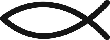 Hristiyan balık ikonu. Dini sembol. İsa Mesih 'e inan. Siyah düz ve çizgi vektörü şeffaf arkaplanda izole edildi. Basit çizgi modern logo tasarım tarzına sahip desen.