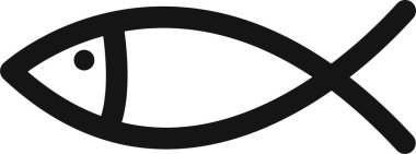 Hristiyan balık ikonu. Dini sembol. İsa Mesih 'e inan. Siyah düz ve çizgi vektörü şeffaf arkaplanda izole edildi. Basit çizgi modern logo tasarım tarzına sahip desen.