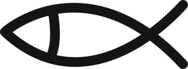 Hristiyan balık ikonu. Dini sembol. İsa Mesih 'e inan. Siyah düz ve çizgi vektörü şeffaf arkaplanda izole edildi. Basit çizgi modern logo tasarım tarzına sahip desen.