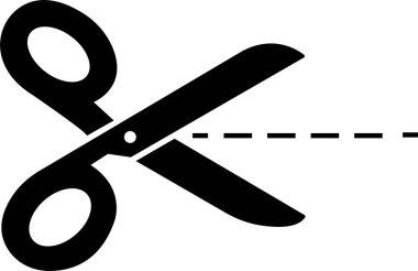 Makas, düz simgeyi düzelt. Siyah Vektör şeffaf arkaplanda izole edildi. Rehberlik, makas ve çizgi. Kırpma, fiş ögesi anlamına gelen kupon işareti ve sembol