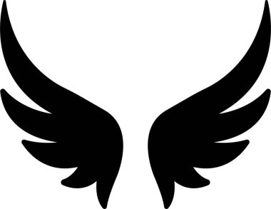 Siyah kanat ikonu. Kanatlar, şeffaf arkaplanda izole edilmiş düz grafik vektörü. Modern minimalist tasarım, Sunum, Web Sitesi veya Uygulama Elemanı Logosu için sanat trend tarzında sembol