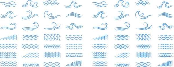 Deniz dalgası simgesi ayarlandı. Su logosu, vektör modayla okyanus sembolü. Çeşitli dalgalar su gölü nehir mavi paket paketi tasarımı şeffaf arkaplan izole.