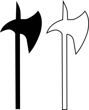 Balta simgeleri ayarlandı. Şeffaf arkaplanda izole edilmiş balta aracı ya da satır simgesi koleksiyonu. İtfaiyeci sade ahşap balta siluet ağ ve uygulama tasarımı için vektör, oduncu sembolü ortaçağ silahı