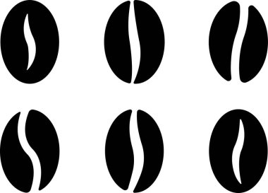 Kahve çekirdeği ikonu seti. Siyah düz vektör koleksiyonu şeffaf arkaplanda izole edildi. Kahve dükkanı Kahve molası. Kahve fincanı zamanı. Kahve fincanı zamanı..