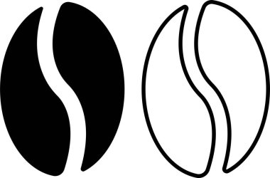 Kahve çekirdeği ikonu seti. Siyah düz ve çizgi vektör koleksiyonu şeffaf arkaplanda izole edildi. Kahve dükkanı Kahve molası. Kahve fincanı zamanı. Kahve fincanı zamanı..