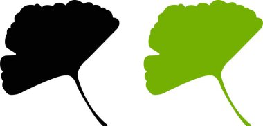 Çizgi film düz ginkgo biloba yaprak siluet simgesi seti şeffaf arkaplanda izole edildi. Doğa yeşil ve siyah vektör koleksiyonu. Broşür organik yapraklar kozmetik ve tıbbi bitki simgesi