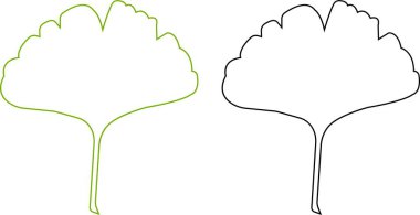 Çizgi film çizgisi ginkgo biloba yaprak siluet simgesi seti şeffaf arkaplanda izole edildi. Doğa yeşil ve siyah vektör koleksiyonu. Broşür organik yapraklar kozmetik ve tıbbi bitki simgesi